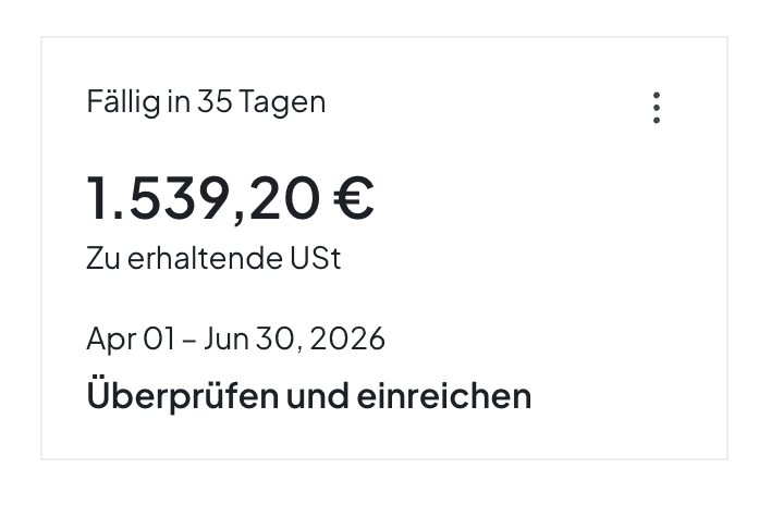 Norman-Übersicht mit der zu erhaltenden Umsatzsteuer und der verbleibenden Zeit bis zur UStVA-Frist